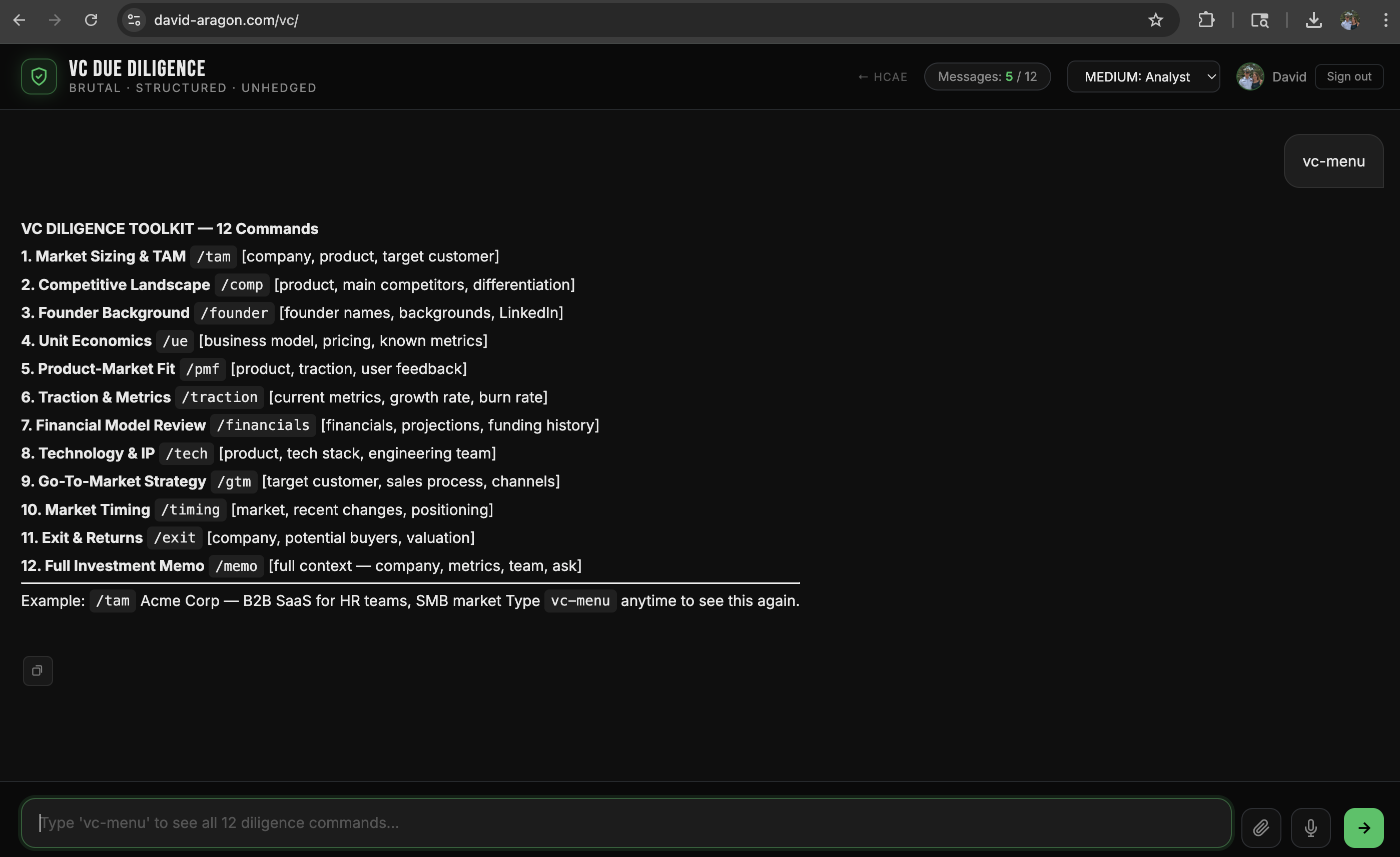 VC Due Diligence Interface